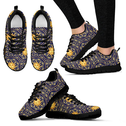 Celestial Gold Sun Face Women Sneakers Shoes