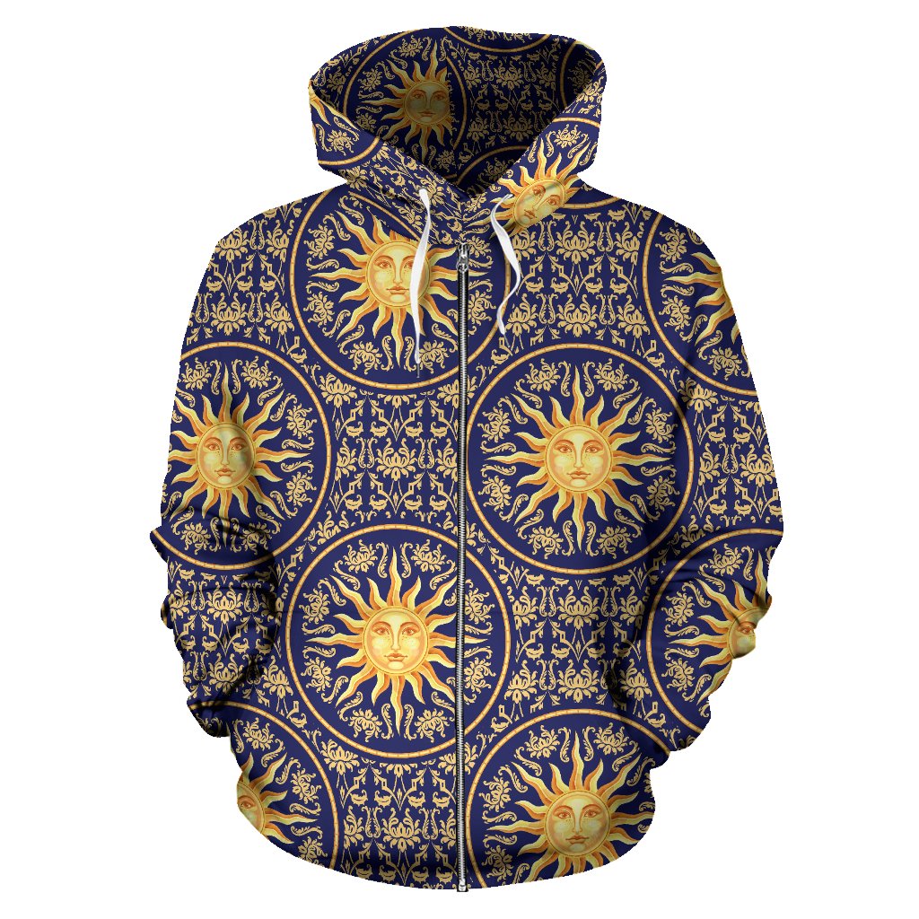 Celestial Gold Sun Face Zip Up Hoodie