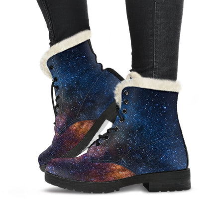 Celestial Milky way Galaxy Faux Fur Leather Boots-JTAMIGO.COM