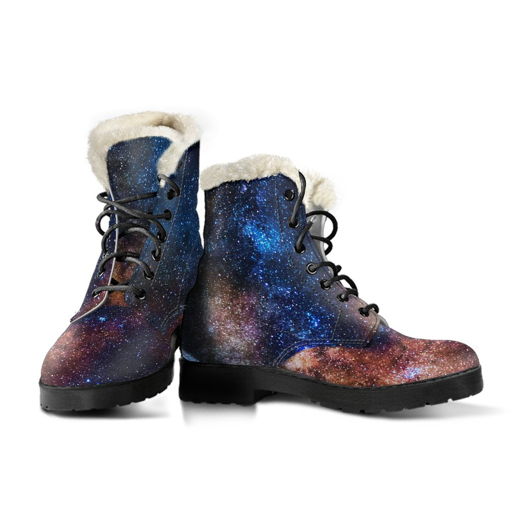 Celestial Milky way Galaxy Faux Fur Leather Boots-JTAMIGO.COM