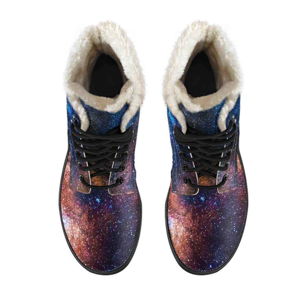 Celestial Milky way Galaxy Faux Fur Leather Boots-JTAMIGO.COM