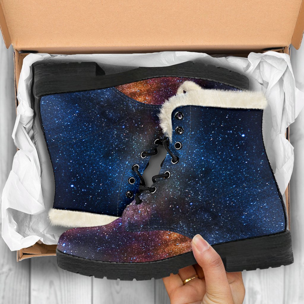Celestial Milky way Galaxy Faux Fur Leather Boots-JTAMIGO.COM