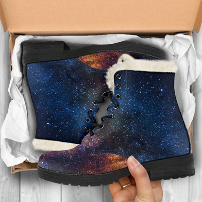 Celestial Milky way Galaxy Faux Fur Leather Boots-JTAMIGO.COM