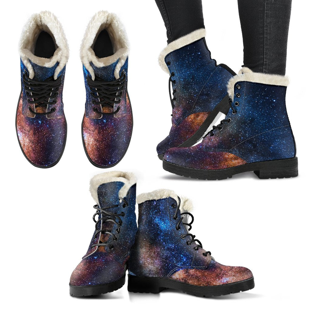 Celestial Milky way Galaxy Faux Fur Leather Boots-JTAMIGO.COM