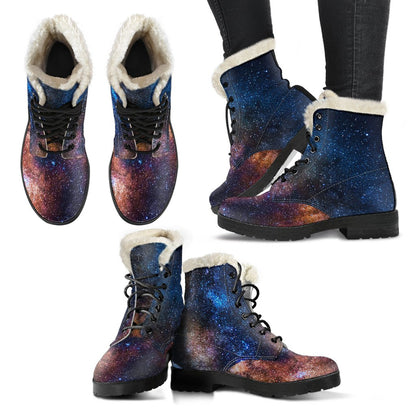 Celestial Milky way Galaxy Faux Fur Leather Boots-JTAMIGO.COM