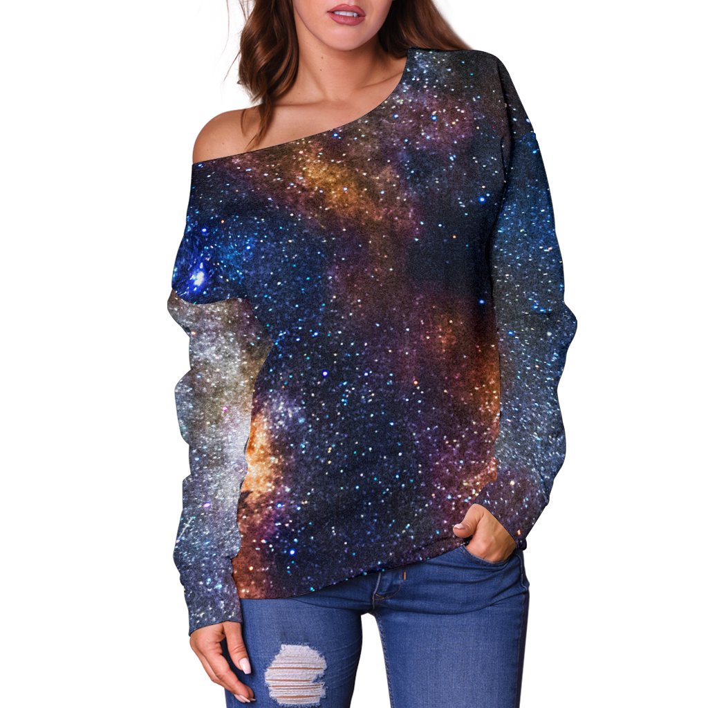 Celestial Milky way Galaxy Off Shoulder Sweatshirt