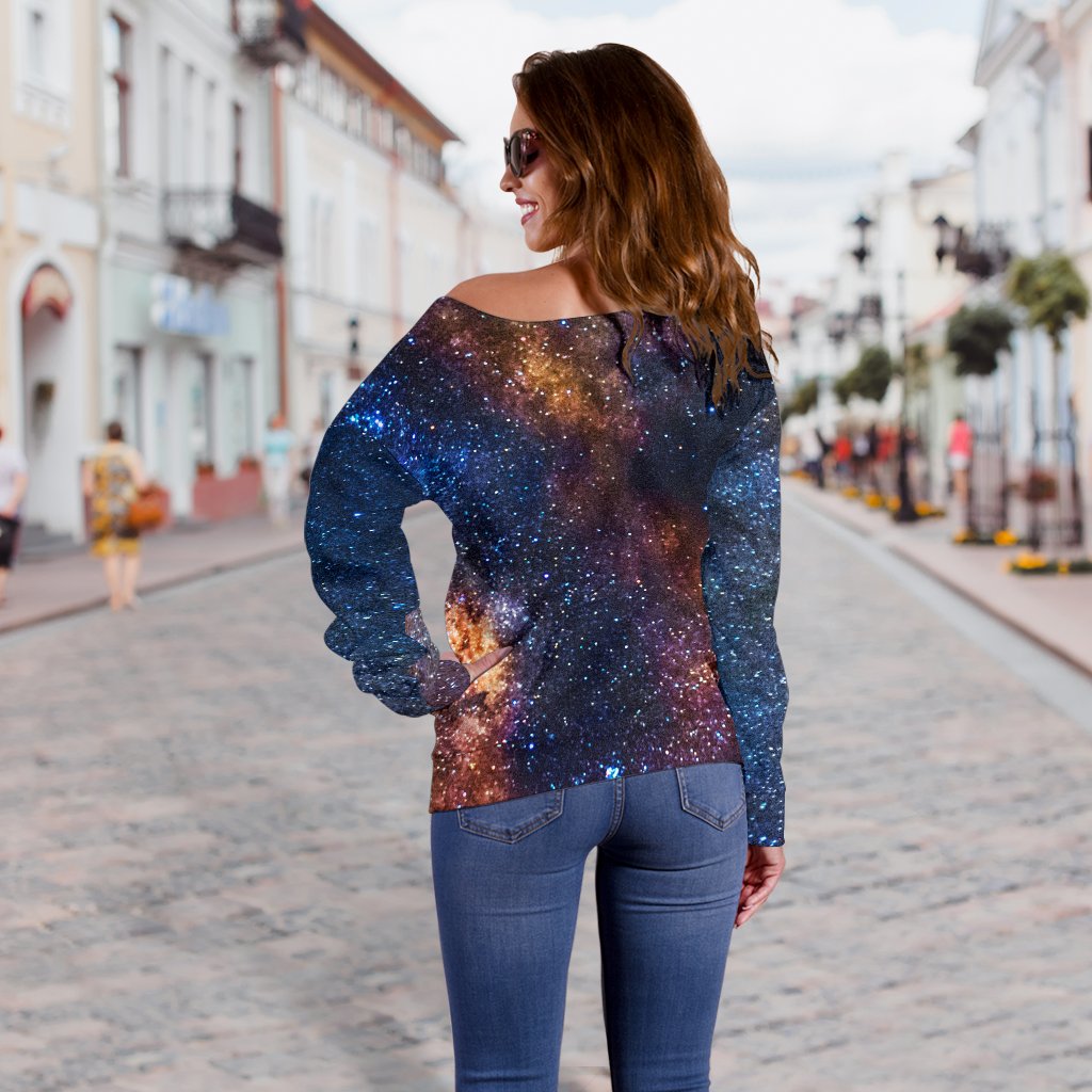 Celestial Milky way Galaxy Off Shoulder Sweatshirt