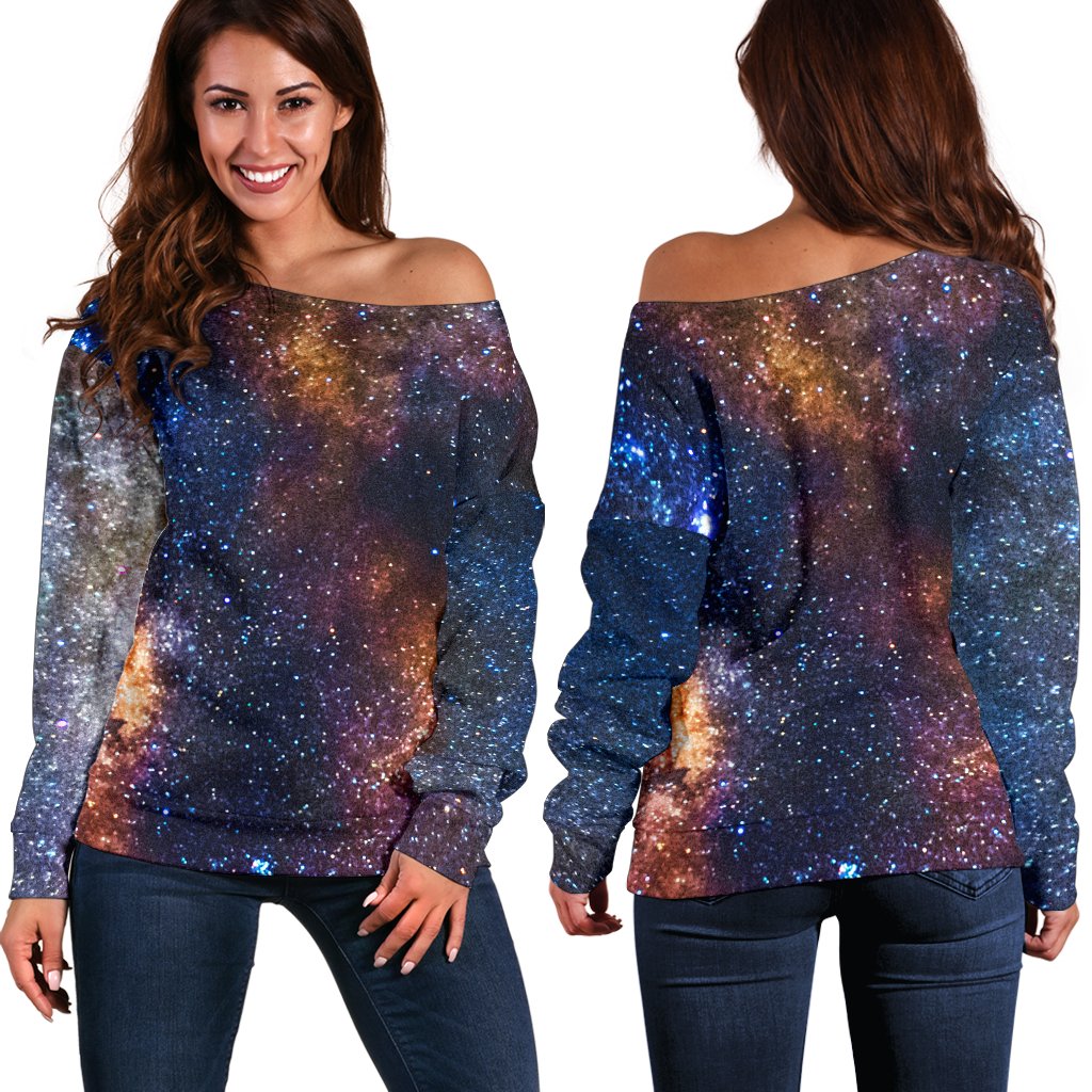 Celestial Milky way Galaxy Off Shoulder Sweatshirt