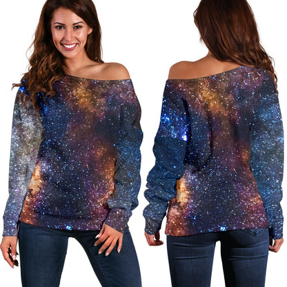 Celestial Milky way Galaxy Off Shoulder Sweatshirt