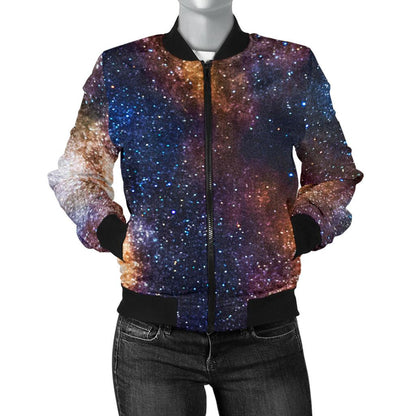 Celestial Milky Way Galaxy Women Casual Bomber Jacket