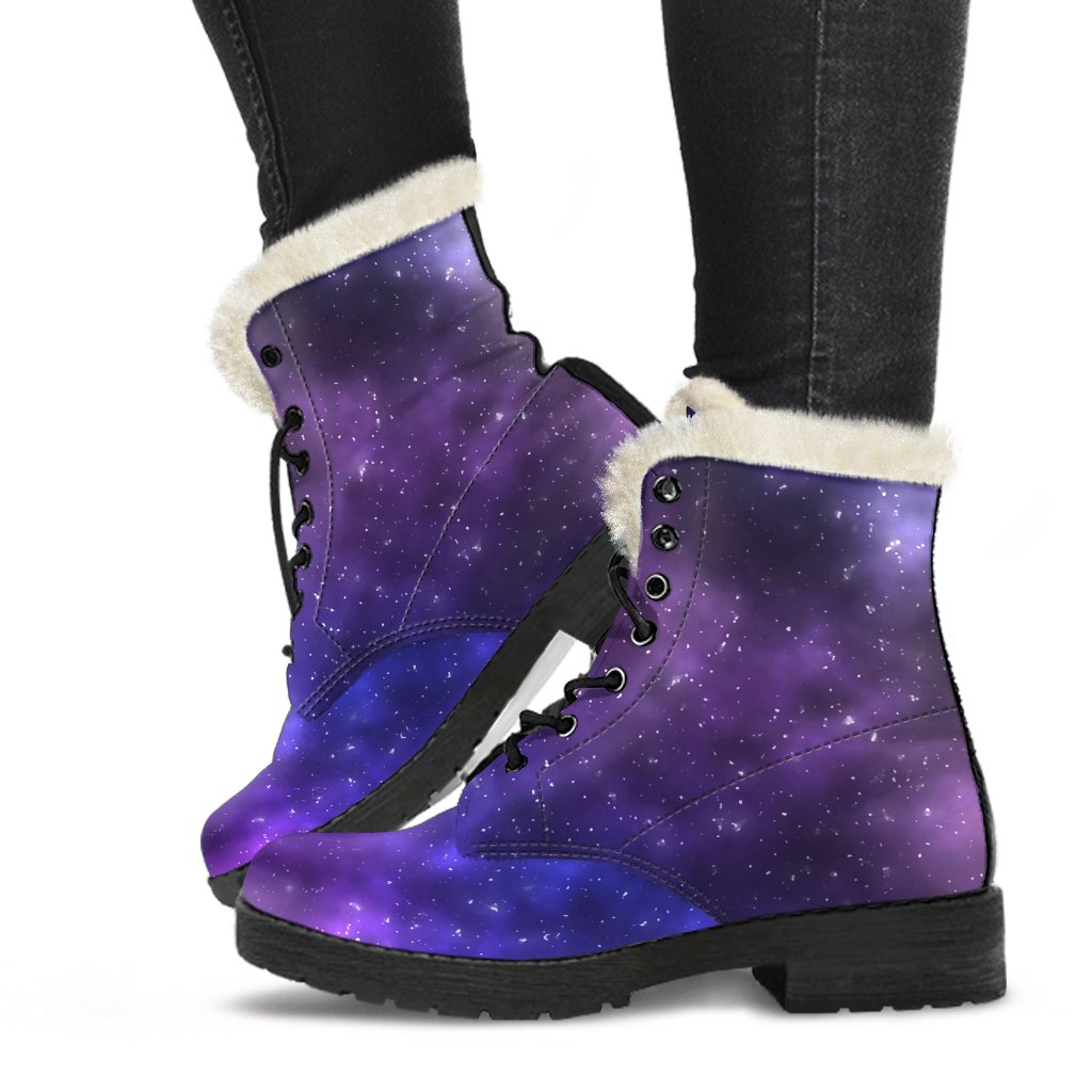 Celestial Purple Blue Galaxy Faux Fur Leather Boots-JTAMIGO.COM