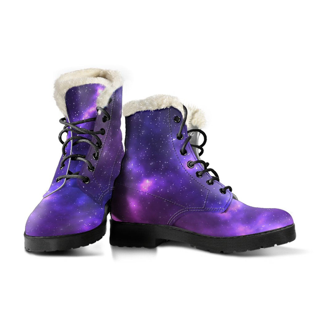 Celestial Purple Blue Galaxy Faux Fur Leather Boots-JTAMIGO.COM