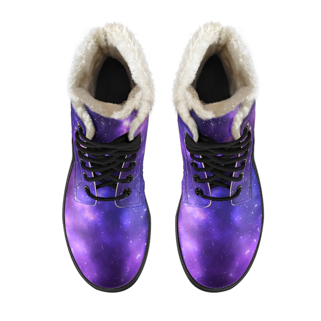 Celestial Purple Blue Galaxy Faux Fur Leather Boots-JTAMIGO.COM