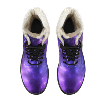 Celestial Purple Blue Galaxy Faux Fur Leather Boots-JTAMIGO.COM