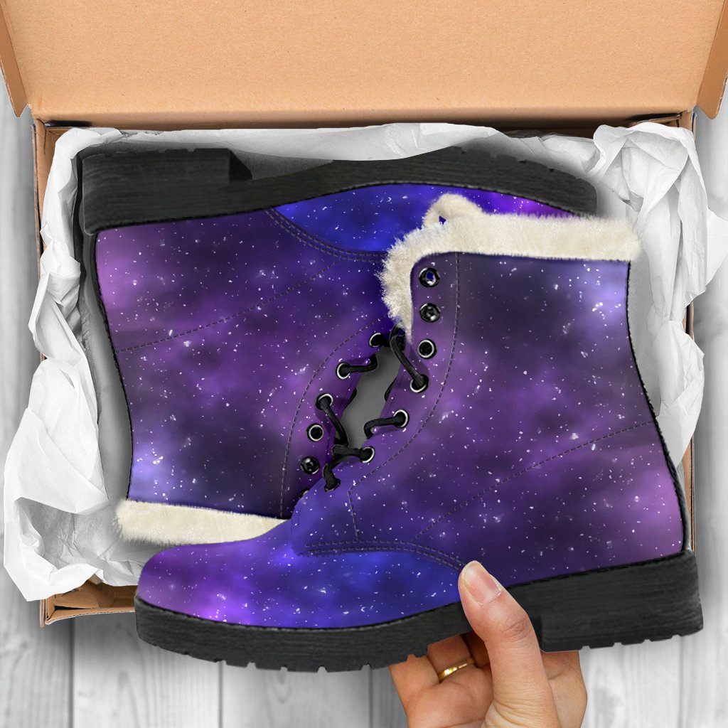 Celestial Purple Blue Galaxy Faux Fur Leather Boots-JTAMIGO.COM
