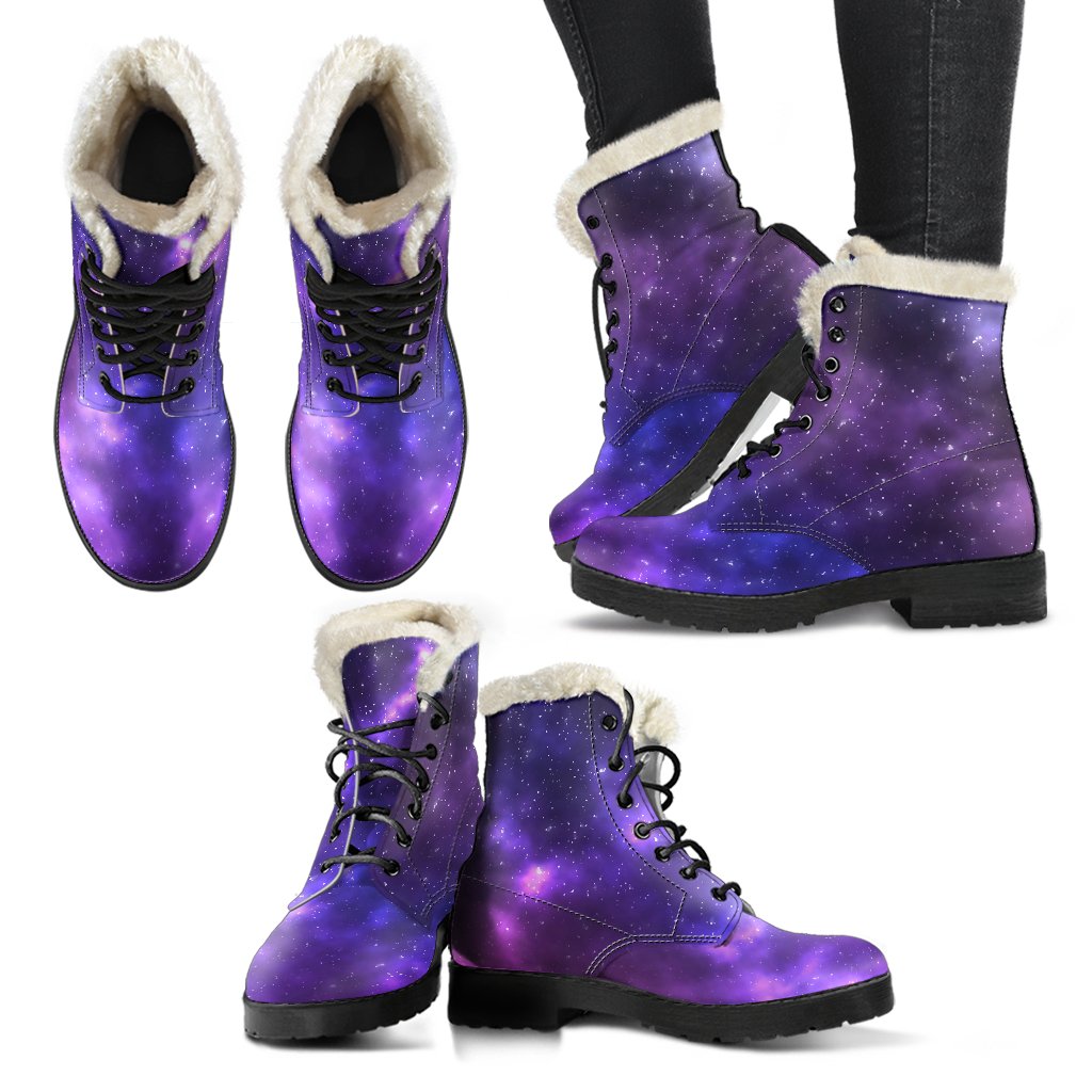Celestial Purple Blue Galaxy Faux Fur Leather Boots-JTAMIGO.COM
