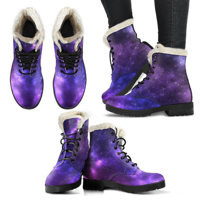 Celestial Purple Blue Galaxy Faux Fur Leather Boots-JTAMIGO.COM