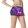 Celestial Purple Blue Galaxy High Waisted Spandex Shorts-JTAMIGO.COM