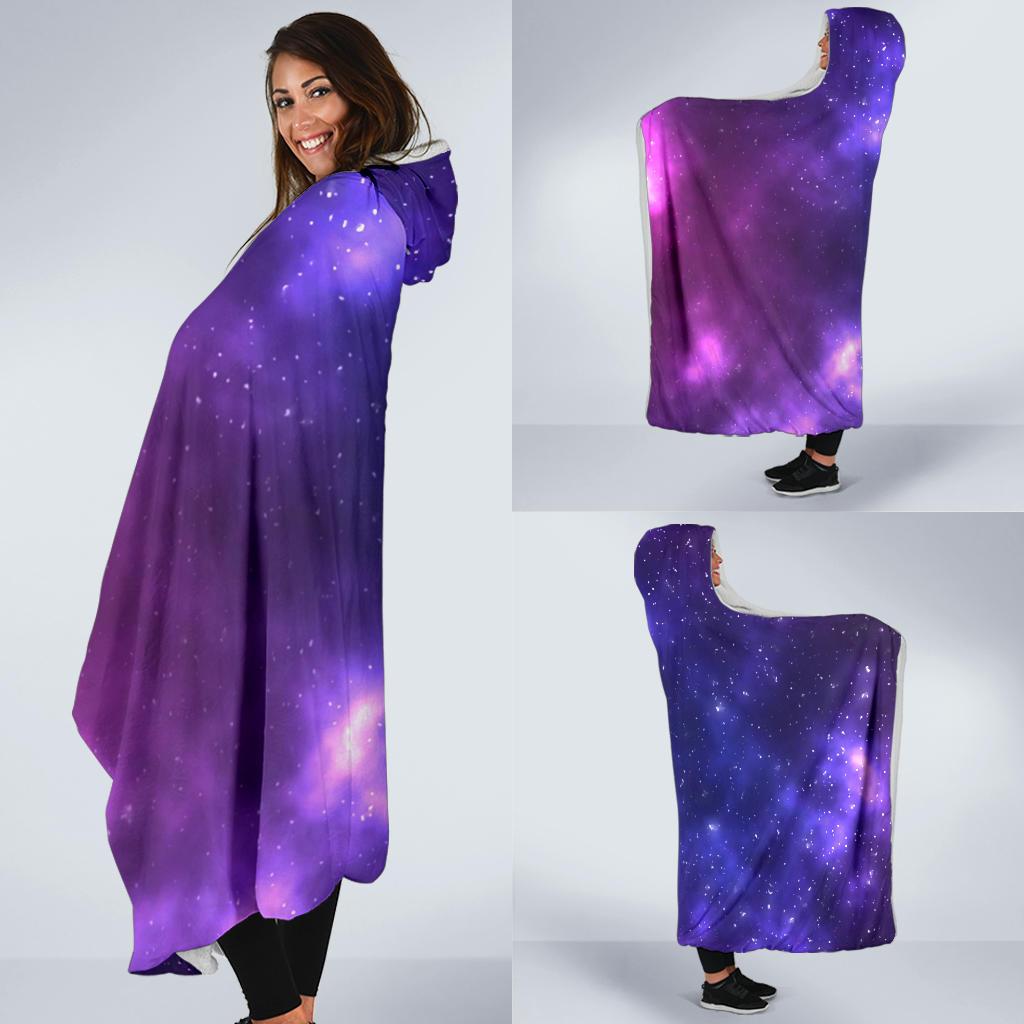 Celestial Purple Blue Galaxy Hooded Blanket-JTAMIGO.COM