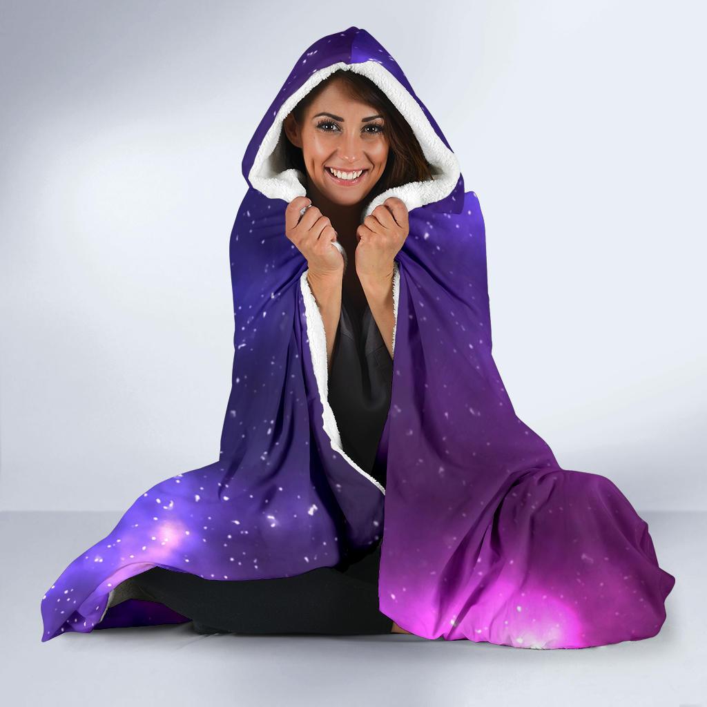 Celestial Purple Blue Galaxy Hooded Blanket-JTAMIGO.COM