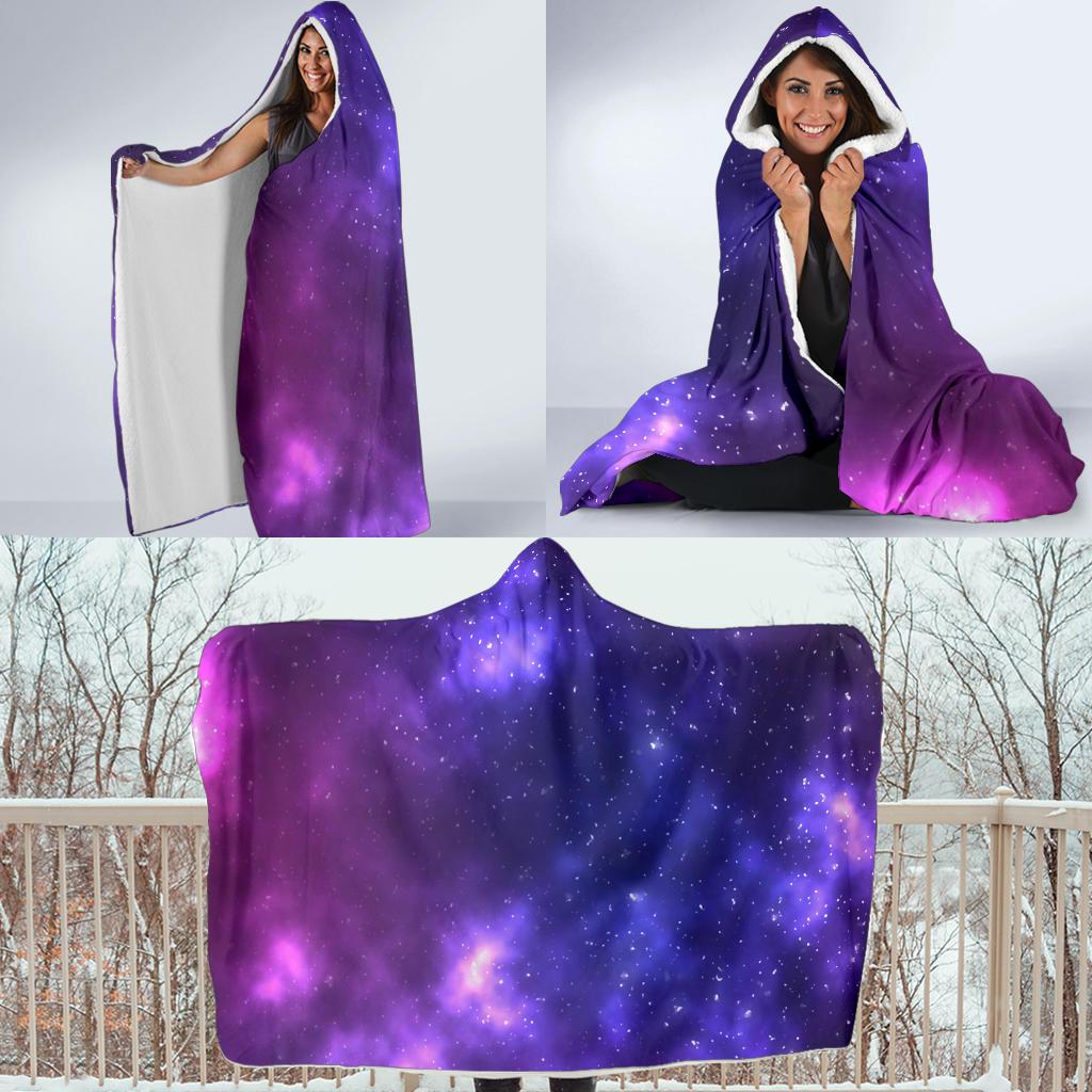 Celestial Purple Blue Galaxy Hooded Blanket-JTAMIGO.COM