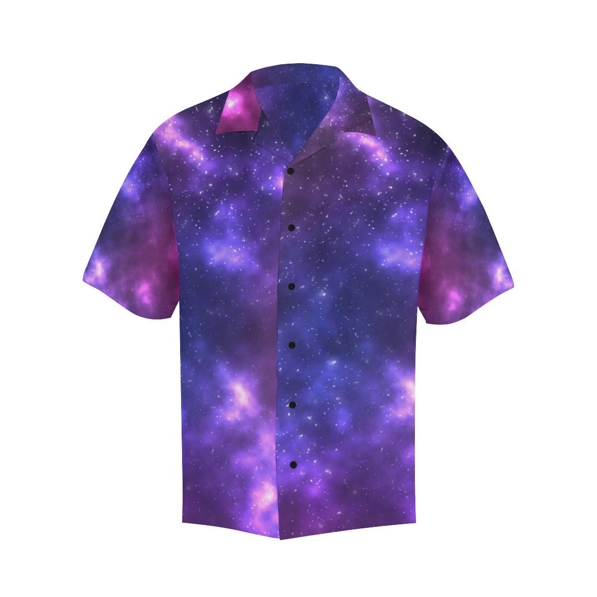 Celestial Purple Blue Galaxy Men Aloha Hawaiian Shirt
