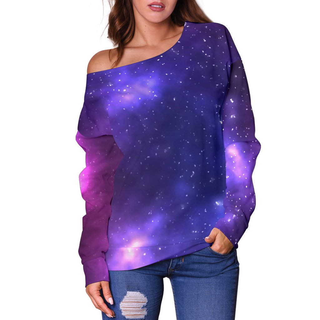 Celestial Purple Blue Galaxy Off Shoulder Sweatshirt