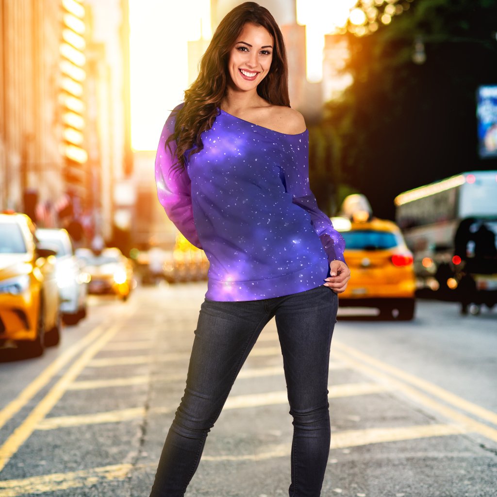 Celestial Purple Blue Galaxy Off Shoulder Sweatshirt
