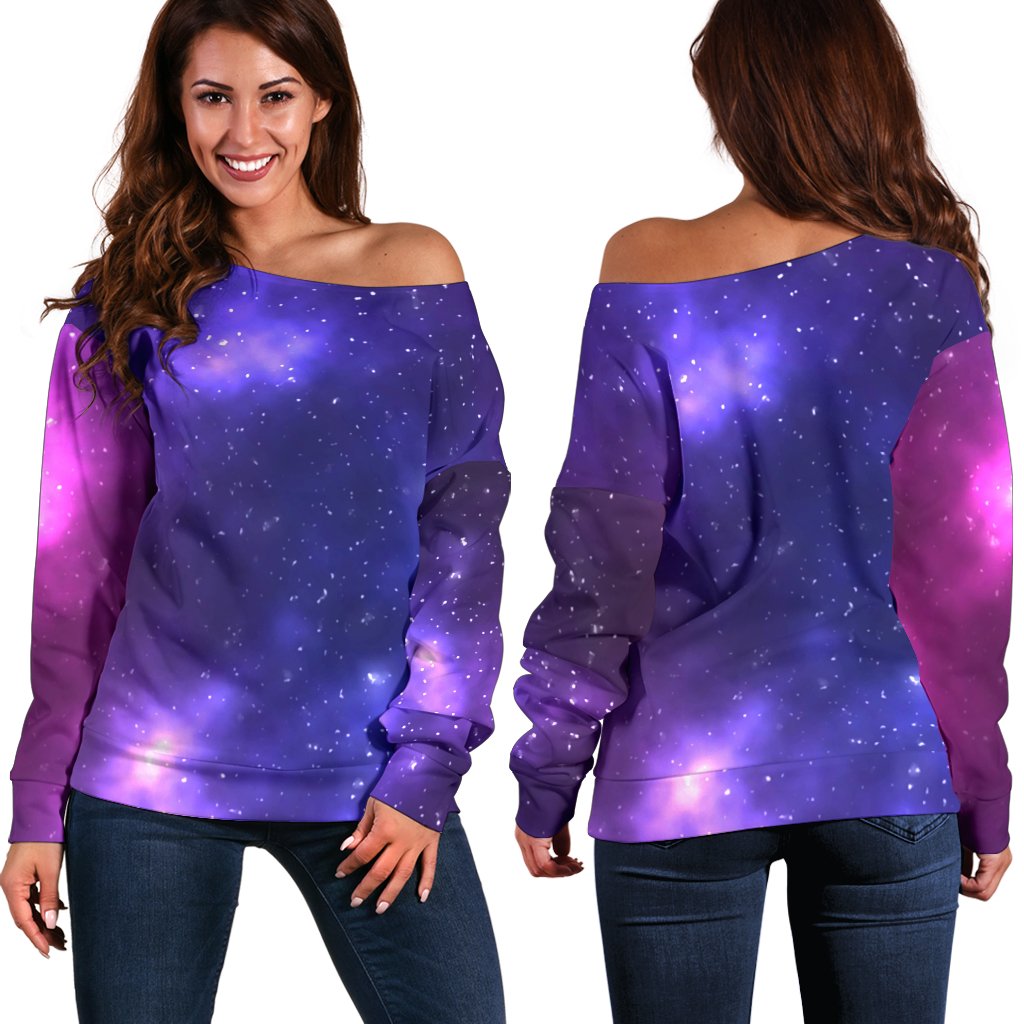 Celestial Purple Blue Galaxy Off Shoulder Sweatshirt