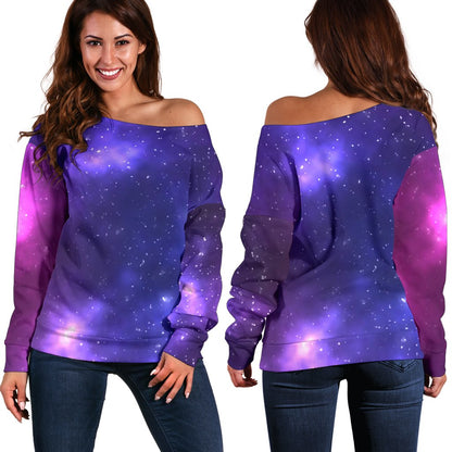 Celestial Purple Blue Galaxy Off Shoulder Sweatshirt