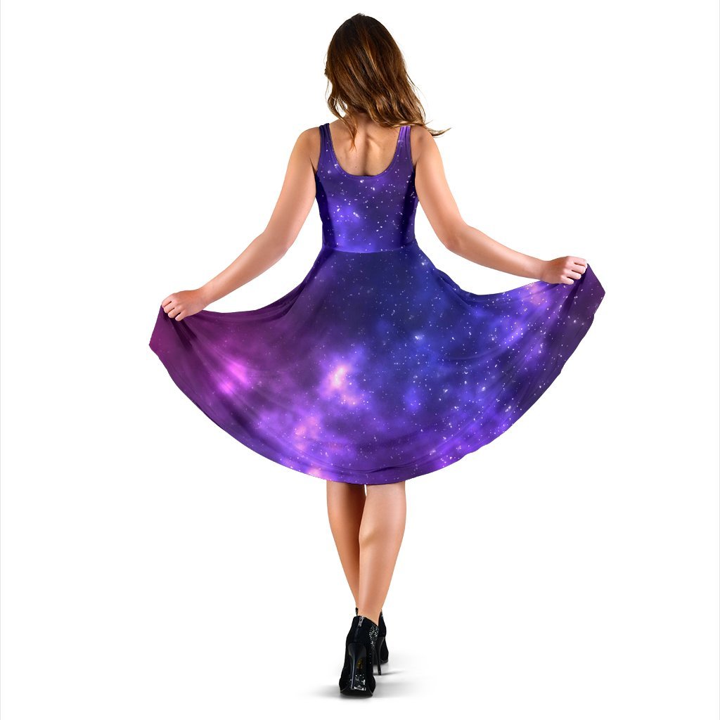 Celestial Purple Blue Galaxy Sleeveless Dress