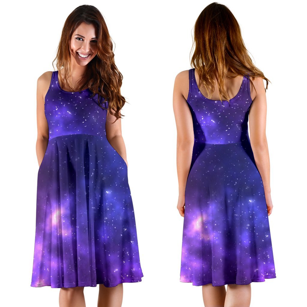 Celestial Purple Blue Galaxy Sleeveless Dress