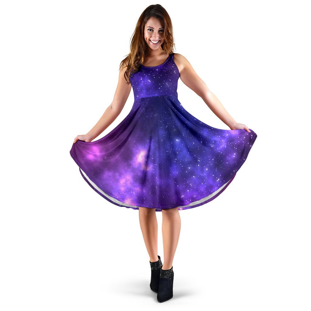 Celestial Purple Blue Galaxy Sleeveless Dress