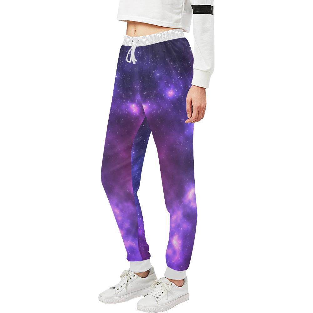 Celestial Purple Blue Galaxy Unisex Casual Sweatpants (Model L11)-JTAMIGO.COM