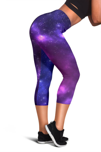 Celestial Purple Blue Galaxy Women Capris