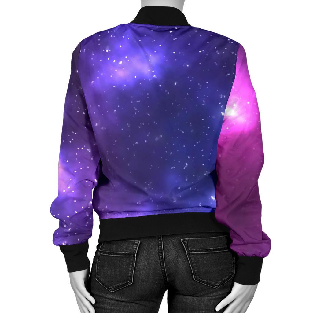 Celestial Purple Blue Galaxy Women Casual Bomber Jacket