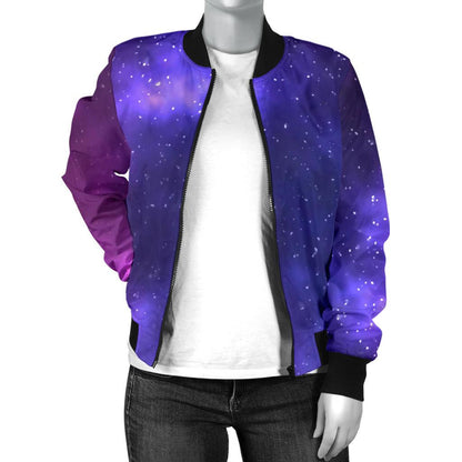 Celestial Purple Blue Galaxy Women Casual Bomber Jacket