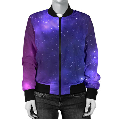 Celestial Purple Blue Galaxy Women Casual Bomber Jacket