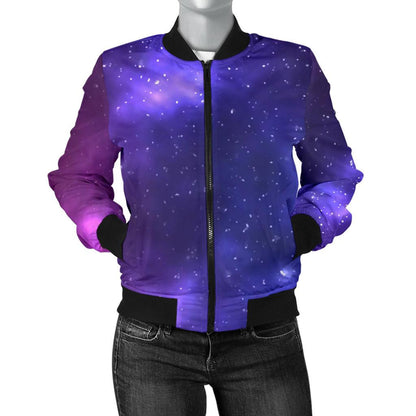 Celestial Purple Blue Galaxy Women Casual Bomber Jacket