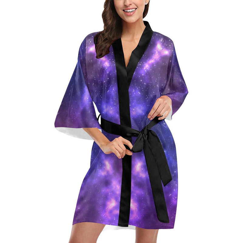 Celestial Purple Blue Galaxy Women Short Kimono Robe