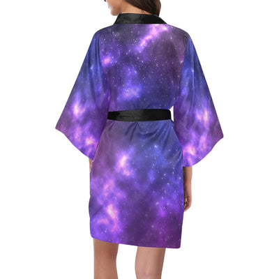 Celestial Purple Blue Galaxy Women Short Kimono Robe