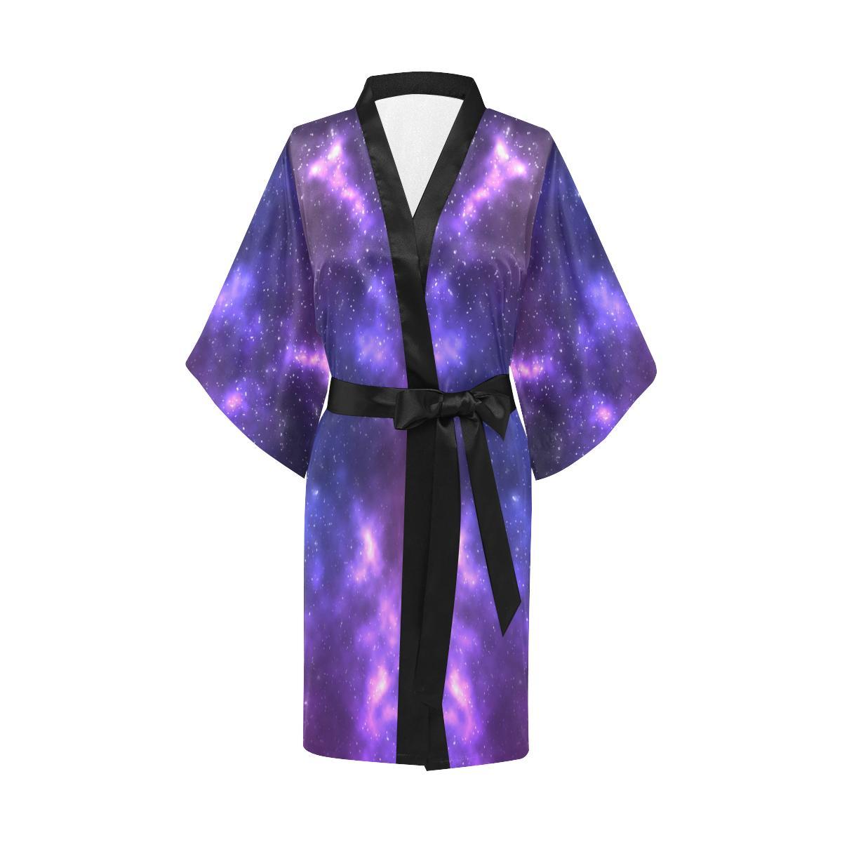 Celestial Purple Blue Galaxy Women Short Kimono Robe