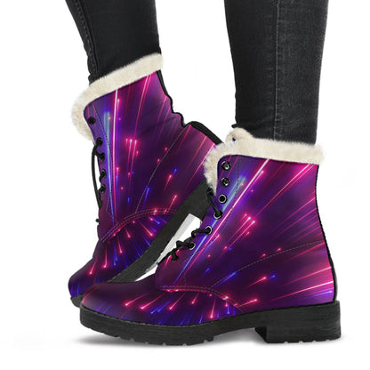 Celestial Purple Blue Neon Speed Light Faux Fur Leather Boots-JTAMIGO.COM