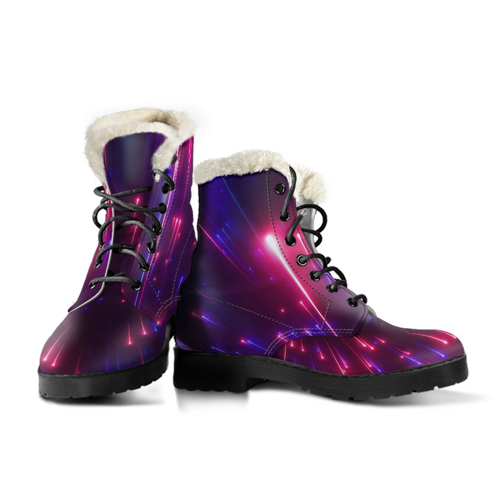 Celestial Purple Blue Neon Speed Light Faux Fur Leather Boots-JTAMIGO.COM