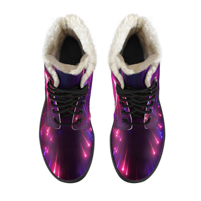 Celestial Purple Blue Neon Speed Light Faux Fur Leather Boots-JTAMIGO.COM