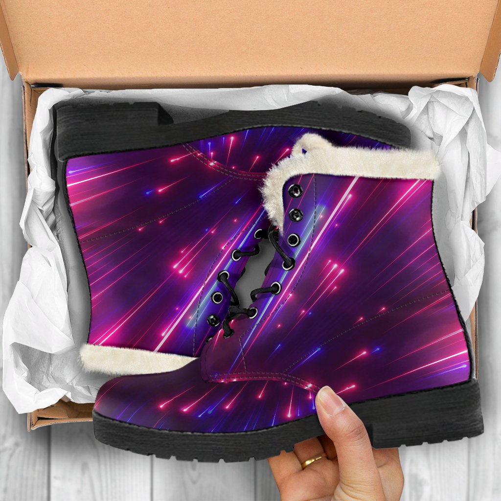 Celestial Purple Blue Neon Speed Light Faux Fur Leather Boots-JTAMIGO.COM