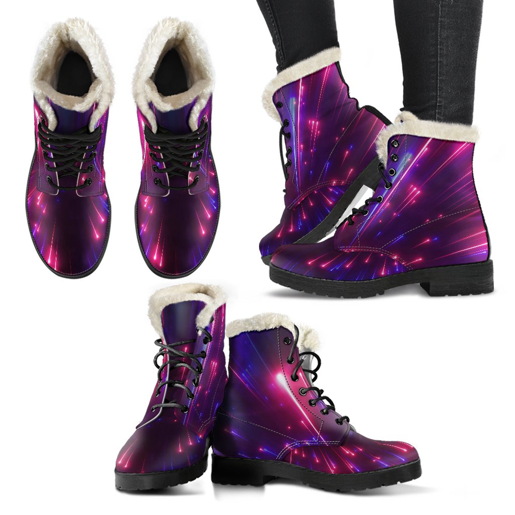 Celestial Purple Blue Neon Speed Light Faux Fur Leather Boots-JTAMIGO.COM