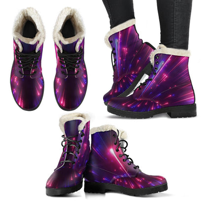Celestial Purple Blue Neon Speed Light Faux Fur Leather Boots-JTAMIGO.COM