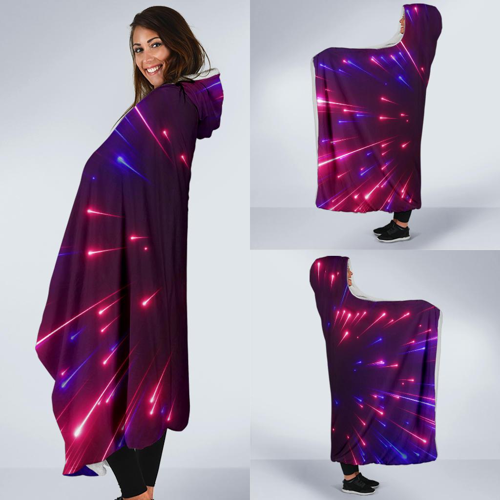 Celestial Purple Blue Neon Speed Light Hooded Blanket-JTAMIGO.COM