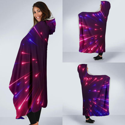 Celestial Purple Blue Neon Speed Light Hooded Blanket-JTAMIGO.COM
